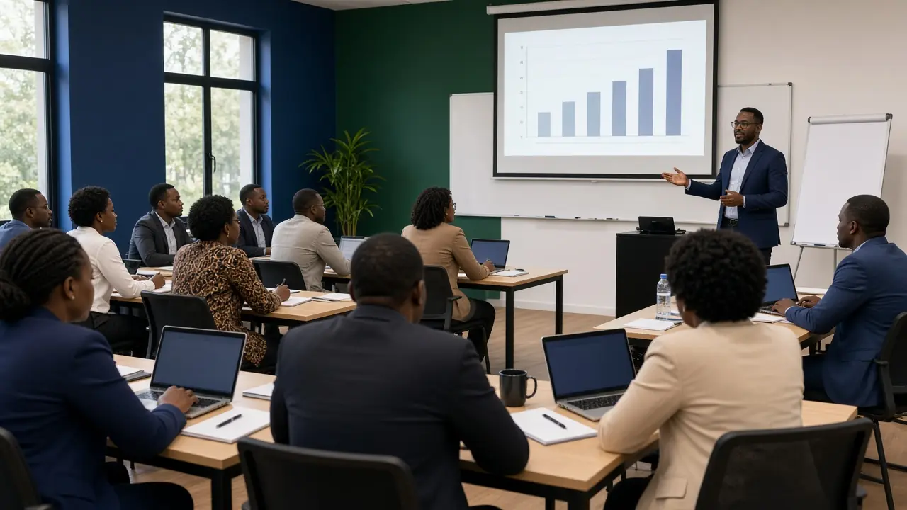 Professionals in a training classroom